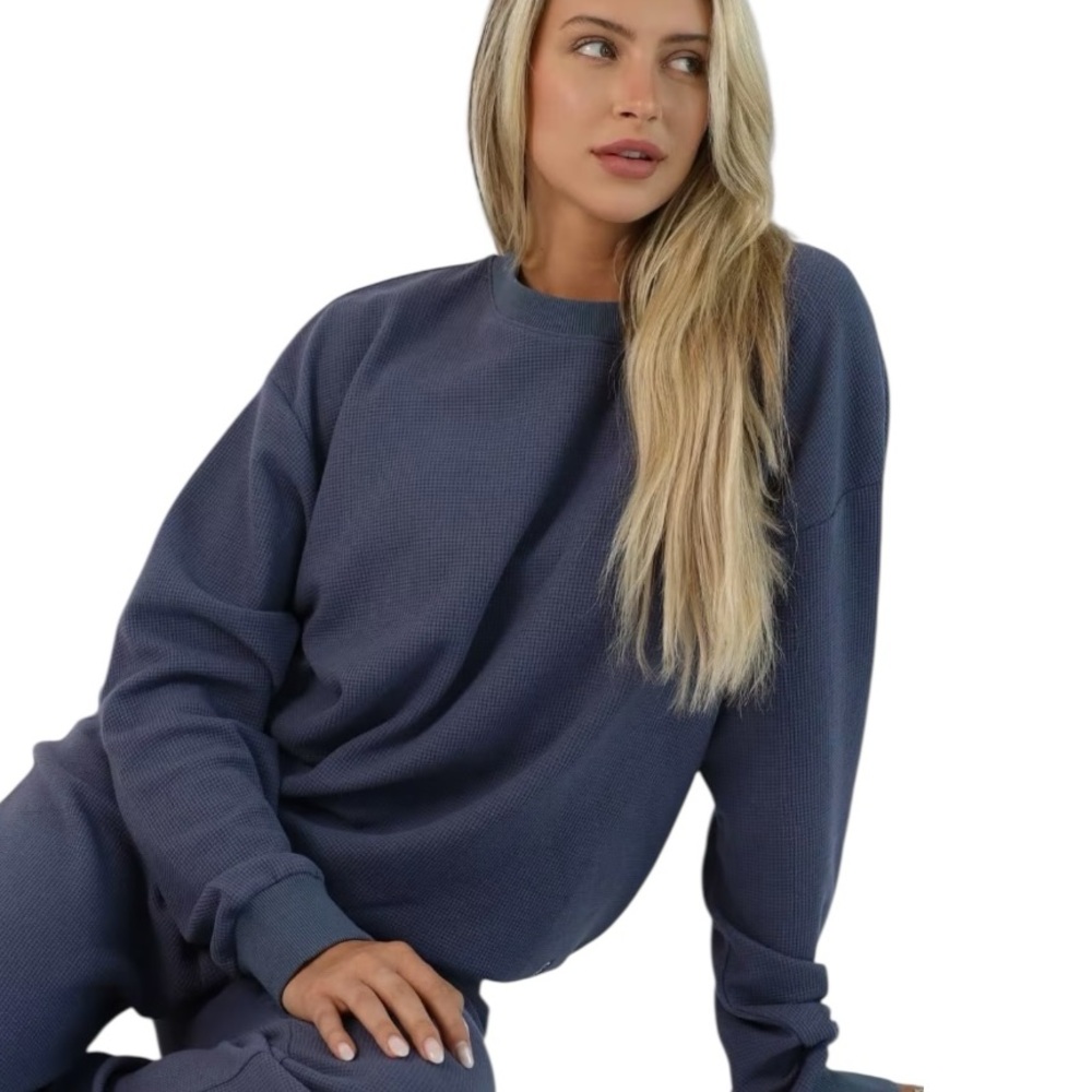 NWT COMFRT Waffle Stone Blue Long Sleeve Lounge Shirt Size Extra Small